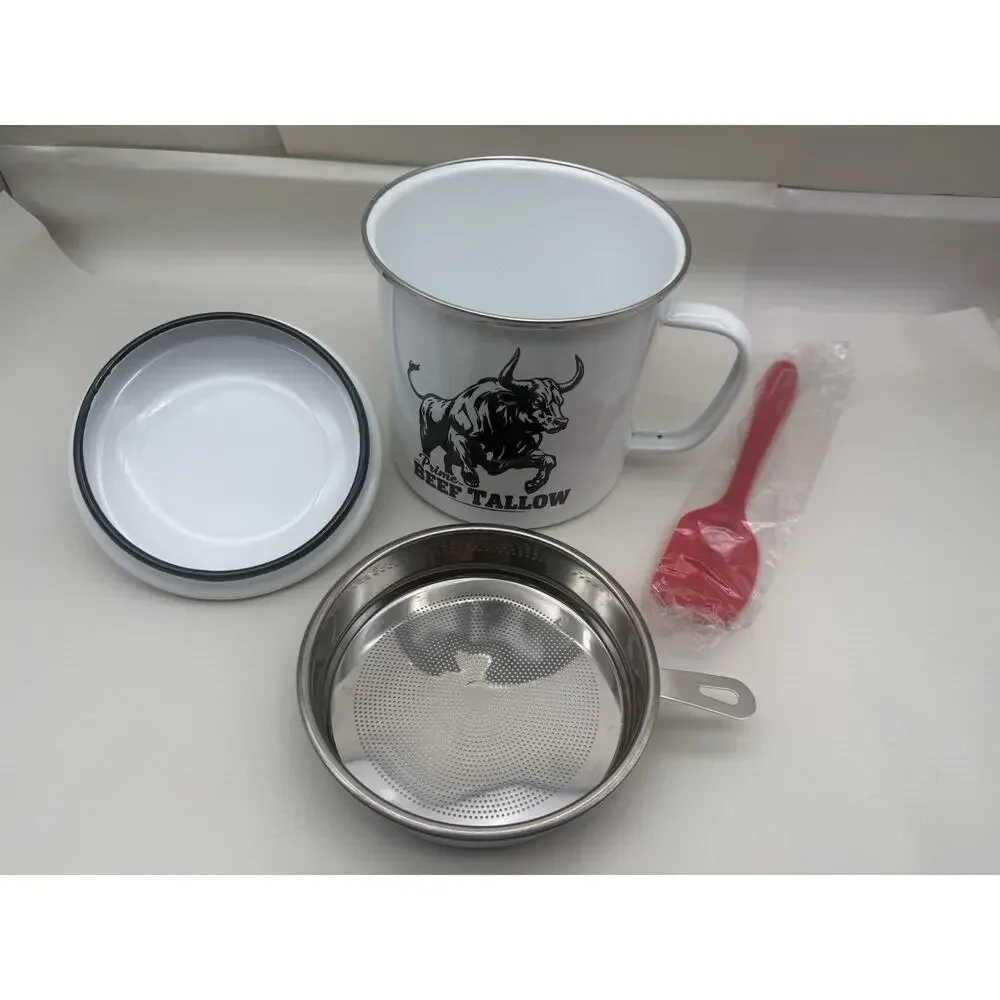 Beef Tallow Container w/strainer for Fat Storage – 40 floz – 1.1 L – Bacon *READ